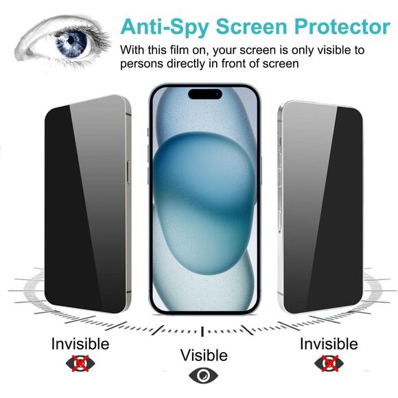 Pehael [2+2 Pack] iPhone 15 Privacy Screen Protector with Camera Lens Protector - Picture 4 of 9